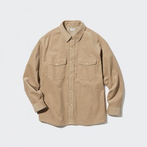 Cămașă Peste Uniqlo Corduroy Oversized Work Shirt Barbati Bej | 798524-ELJ